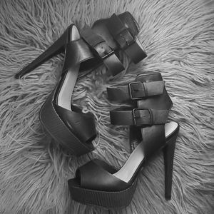 Black ankle strap heels